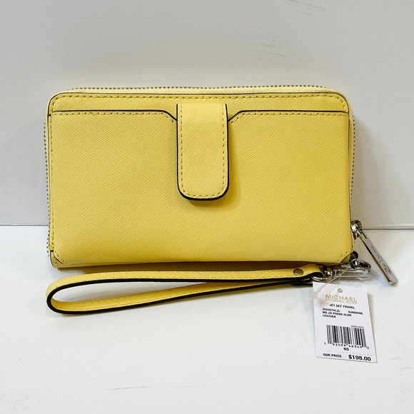 Michael Kors Jet Set Travel MD Zip Around Phone Holder Wristlet Yellow Sunshine - Picture 2 of 10